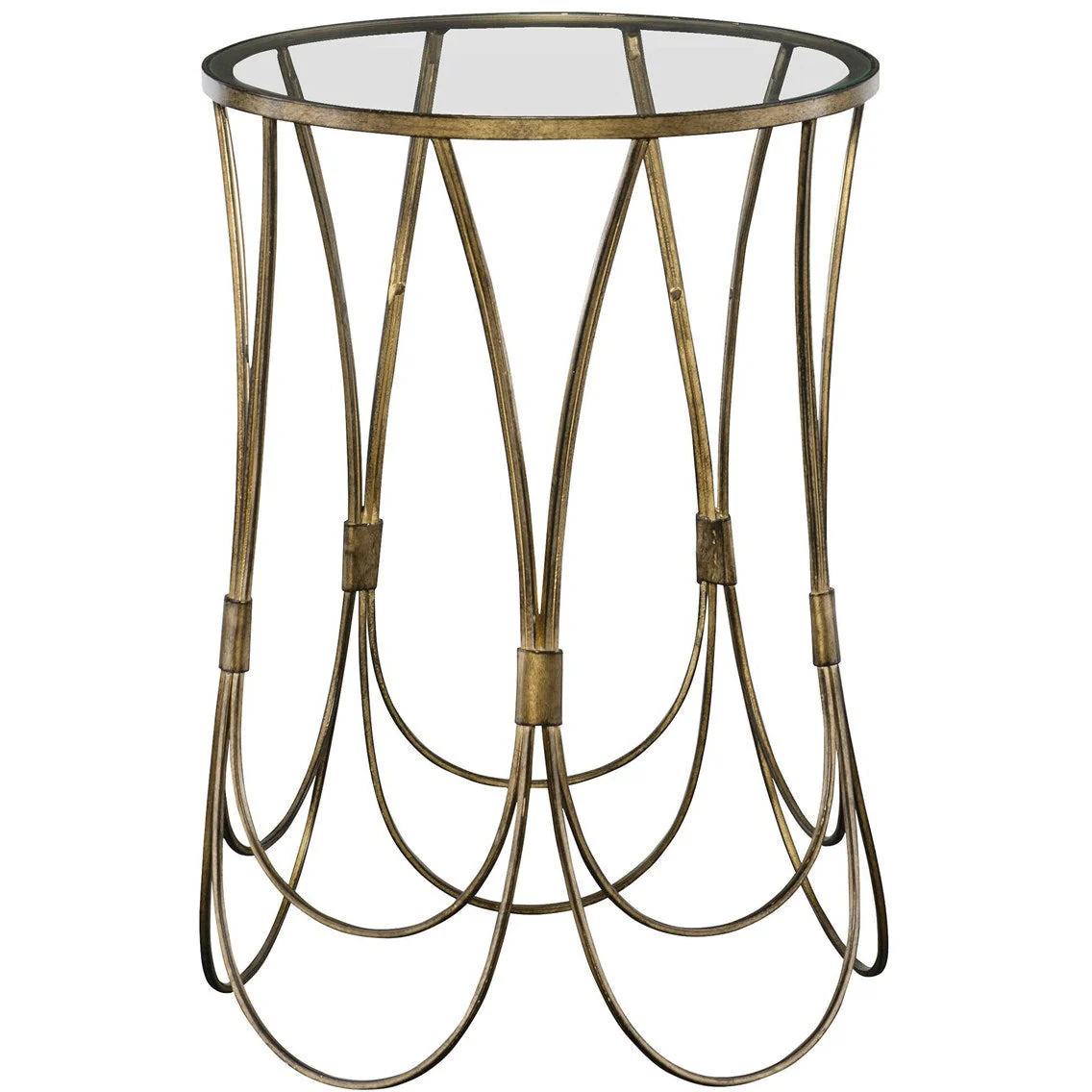 Uttermost Kalindra Glass Top With Antiqued Gold Iron Modern Round Accent Table - Image 2