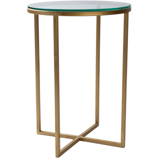 Surya Karen Modern Glass Top With Gold Metal Base Round Accent Side Table KRE-002