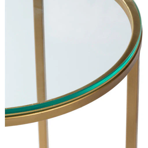 Surya Karen Modern Glass Top With Gold Metal Base Round Accent Side Table KRE-002 - Image 5