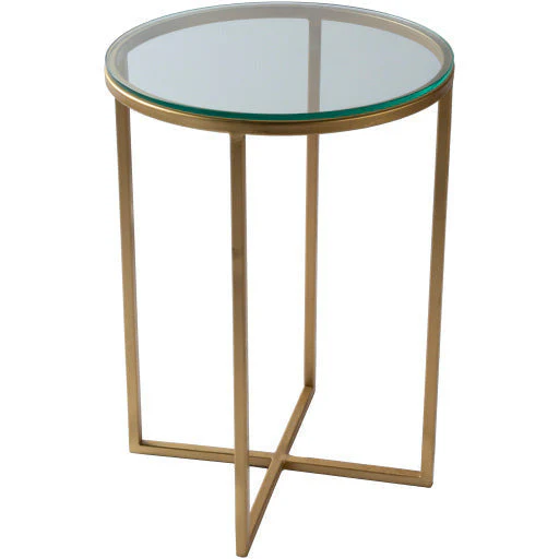 Surya Karen Modern Glass Top With Gold Metal Base Round Accent Side Table KRE-002 - Image 6