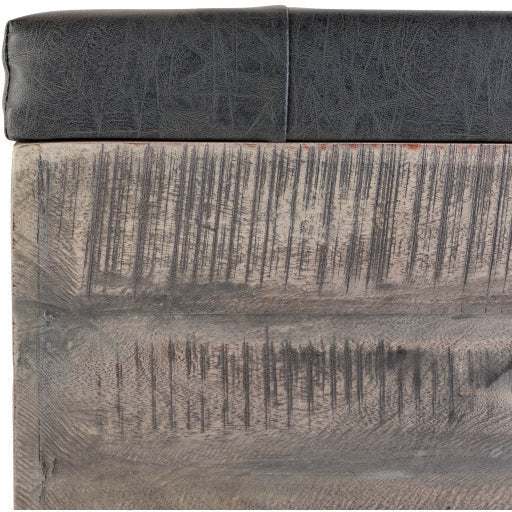 Surya Kassi Modern Rustic Faux Charcoal Gray Tufted Leather & Wood Storage Ottoman KSS-002 - Image 3