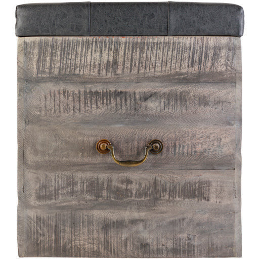 Surya Kassi Modern Rustic Faux Charcoal Gray Tufted Leather & Wood Storage Ottoman KSS-002 - Image 5