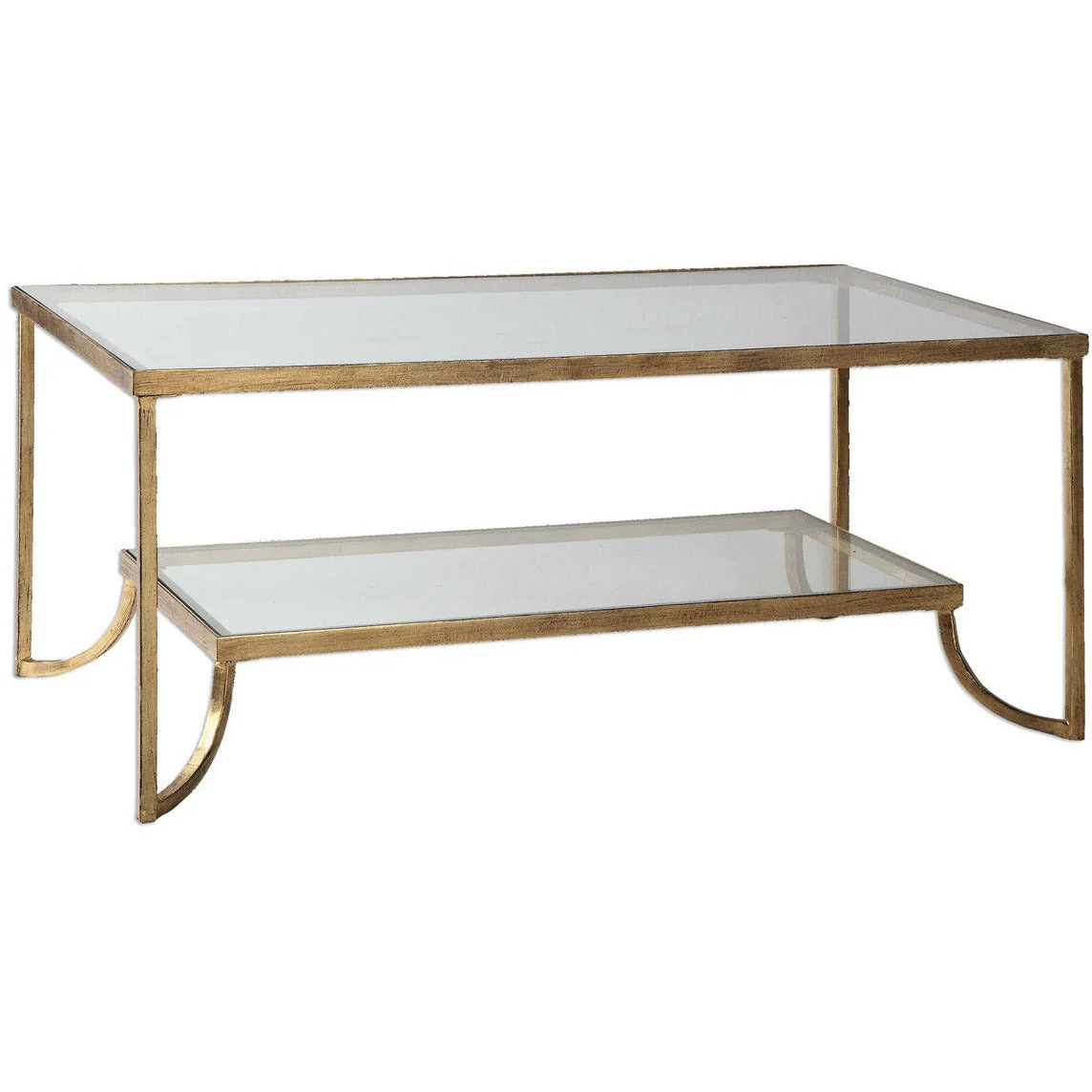 Uttermost Katina Glass Top With Antiqued Gold Iron Coffee Table - Image 4