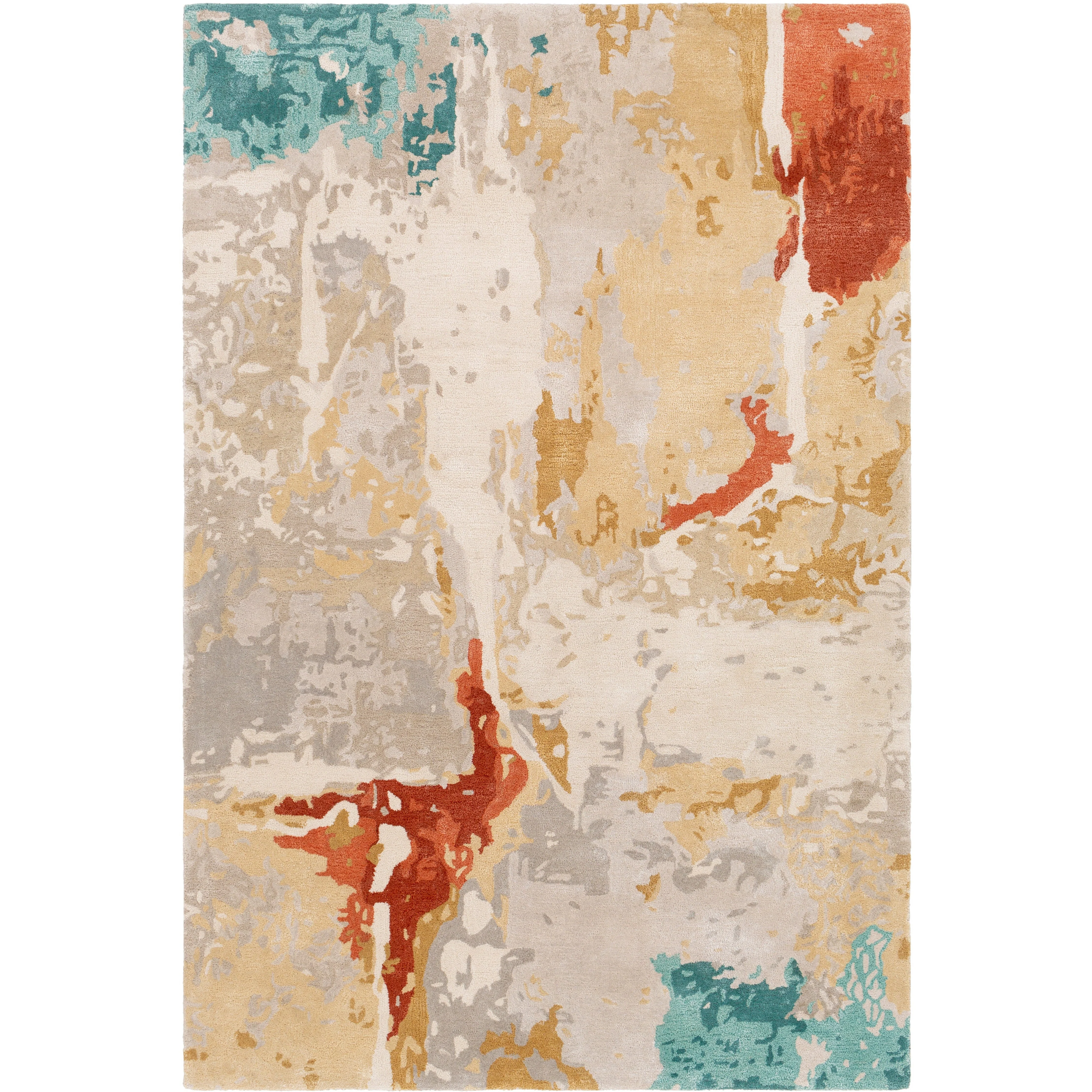 Surya Rugs Kavita Collection Brick Red, Coral, Seafoam Green, Gray & Mustard Area Rug KVT-2305