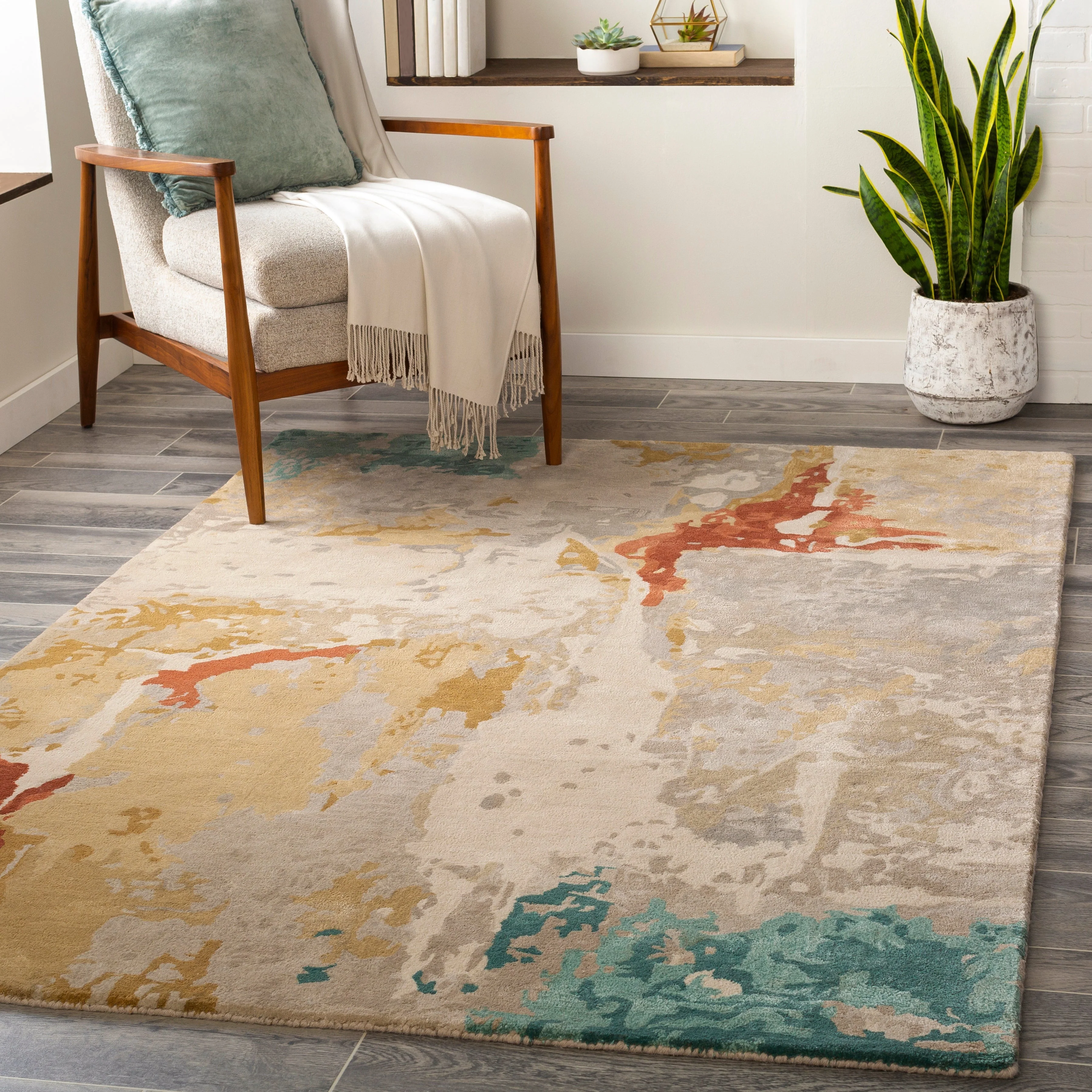 Surya Rugs Kavita Collection Brick Red, Coral, Seafoam Green, Gray & Mustard Area Rug KVT-2305 - Image 2