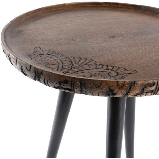 Surya Kavya Rustic Modern Wood Top With Black Metal Base Round Accent Side Table KAV-001 - Image 6