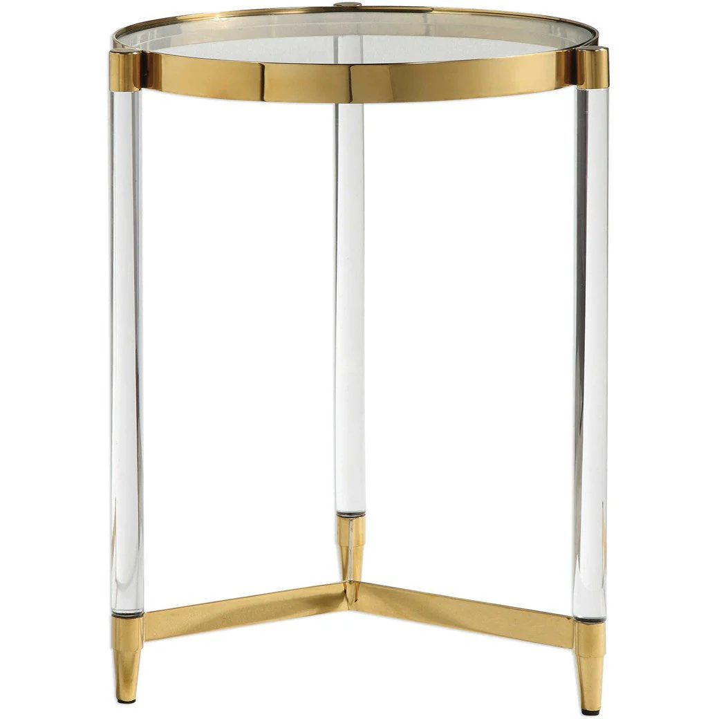 Uttermost Kellen Glass Too With Acrylic and Gold Base Round Accent Table