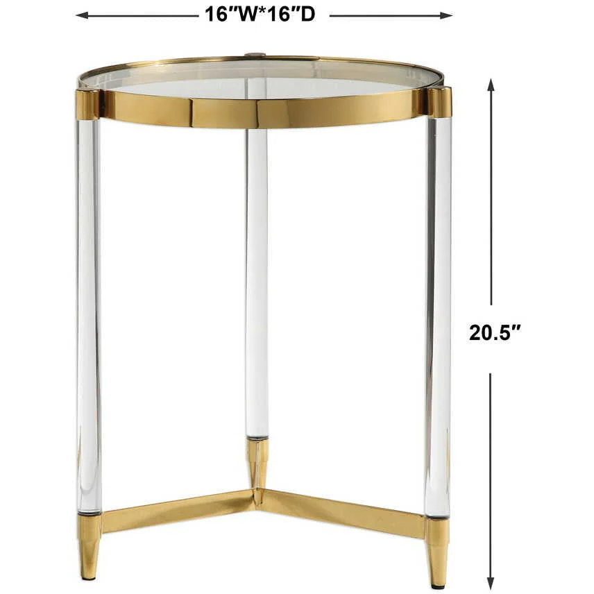 Uttermost Kellen Glass Too With Acrylic and Gold Base Round Accent Table - Image 4