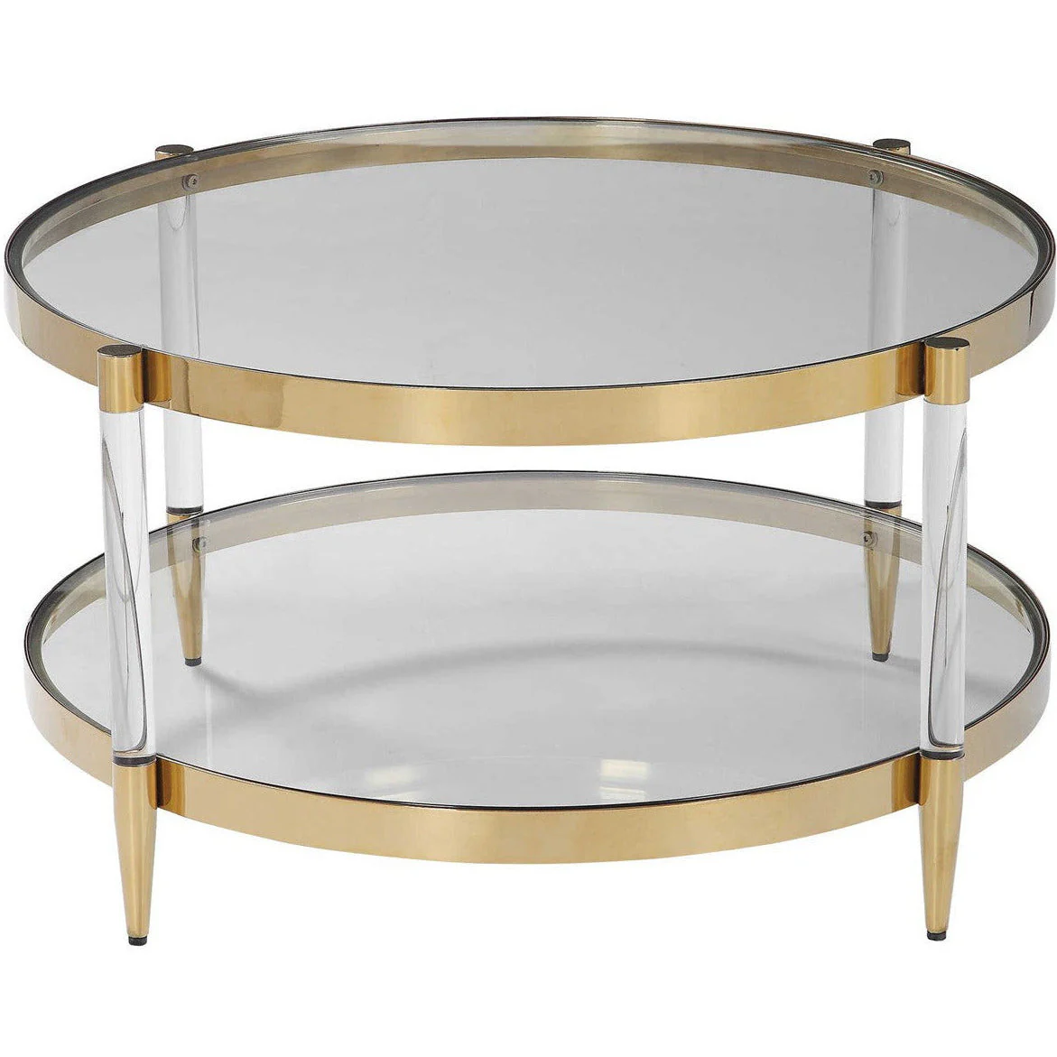Uttermost Kellen Glass Too With Acrylic and Gold Base Round Coffee Table - Image 3