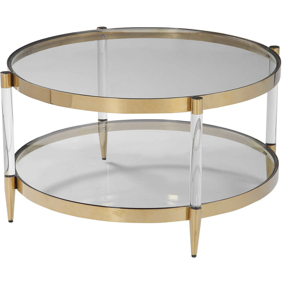 Uttermost Kellen Glass Too With Acrylic and Gold Base Round Coffee Table - Image 4