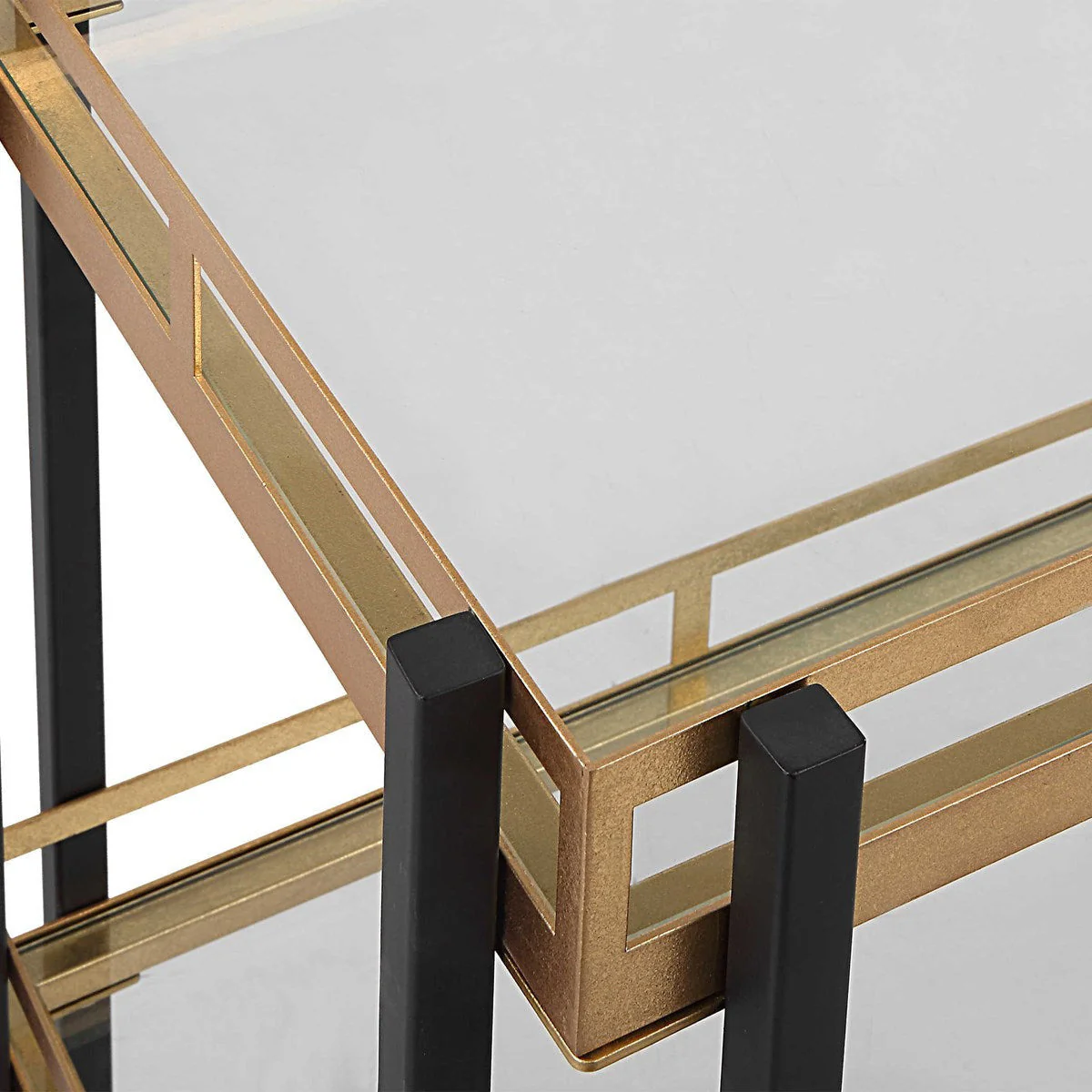 Uttermost Kentmore Glass With Matte Black and Brushed Gold Iron Contemporary Bar Cart - Image 5