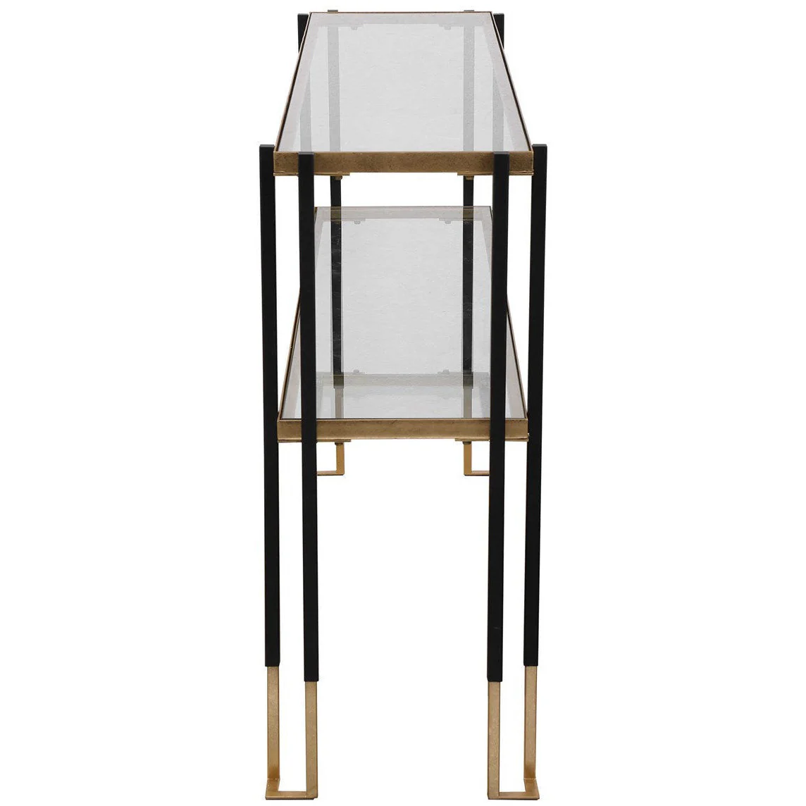Uttermost Kentmore Glass Too With Matte Black and Brushed Gold Iron Contemporary Console Table - Image 7