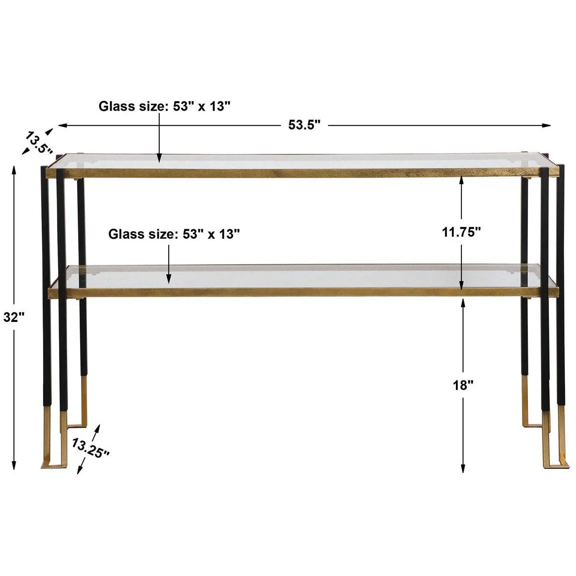 Uttermost Kentmore Glass Too With Matte Black and Brushed Gold Iron Contemporary Console Table - Image 9