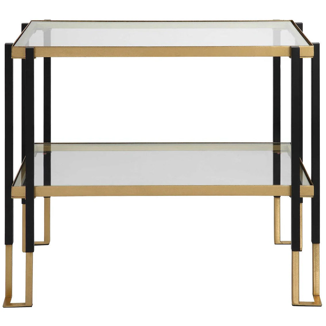 Uttermost Kentmore Glass Top With Matte Black and Brushed Gold Iron Contemporary Side Table - Image 2