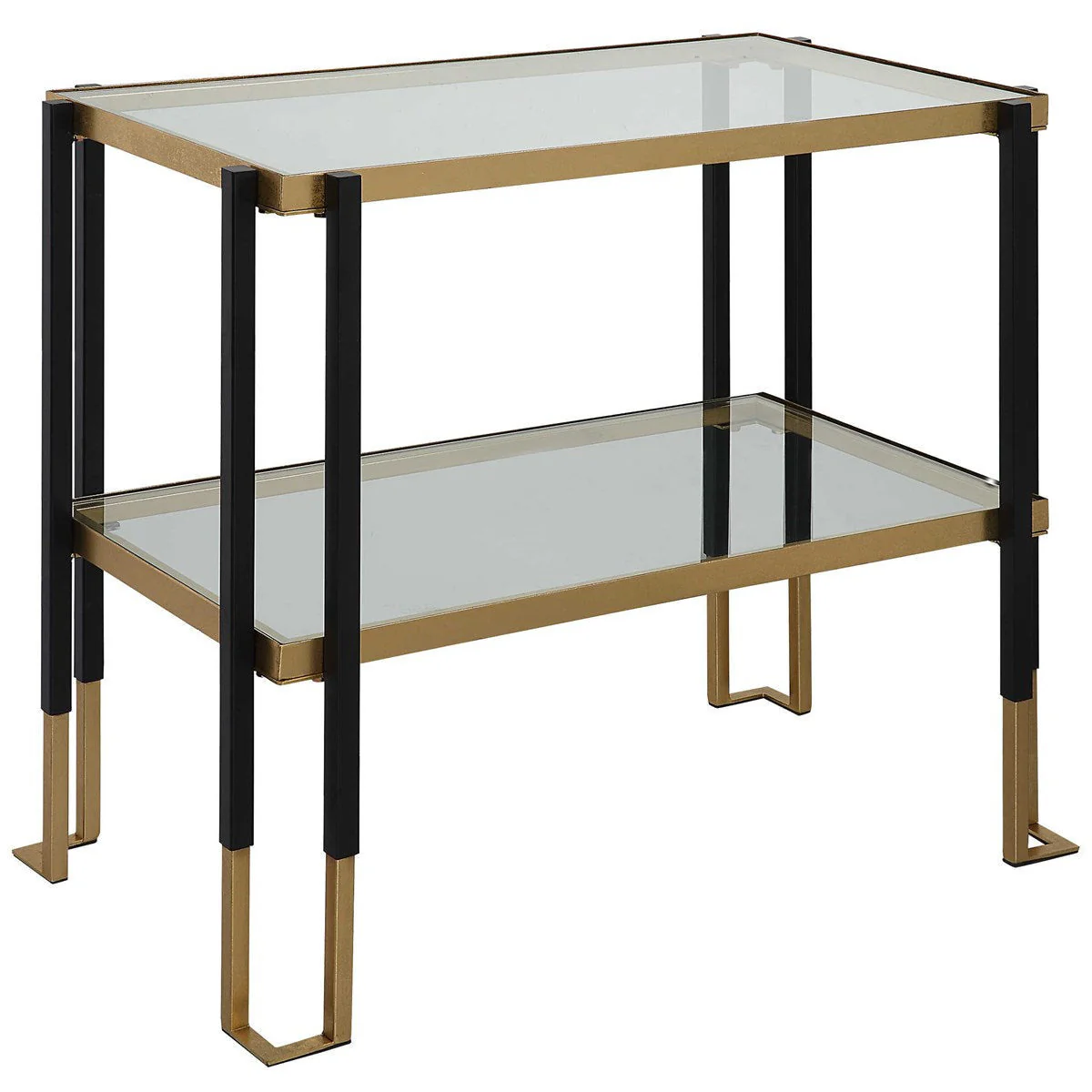 Uttermost Kentmore Glass Top With Matte Black and Brushed Gold Iron Contemporary Side Table - Image 3