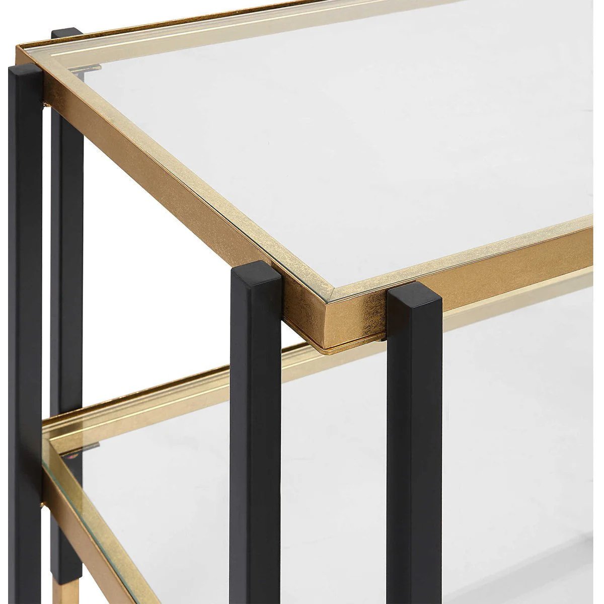 Uttermost Kentmore Glass Top With Matte Black and Brushed Gold Iron Contemporary Side Table - Image 5