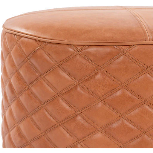 Surya Lance Modern Rustic Brown Quilted Leather Round Ottoman LEPF-001 - Image 3