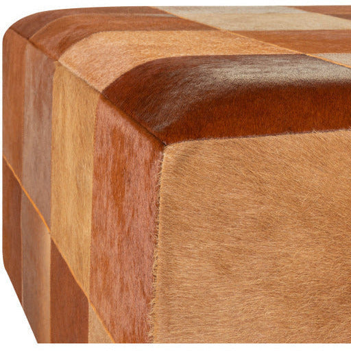 Surya Laredo Modern Rustic Hair On Hide Brown Patchwork Leather Ottoman LRO-002 - Image 3