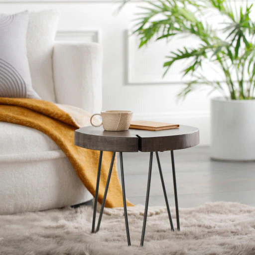 Surya Larissa Modern Gray Wood Top With Black Metal Base Accent Side Table LRI-001