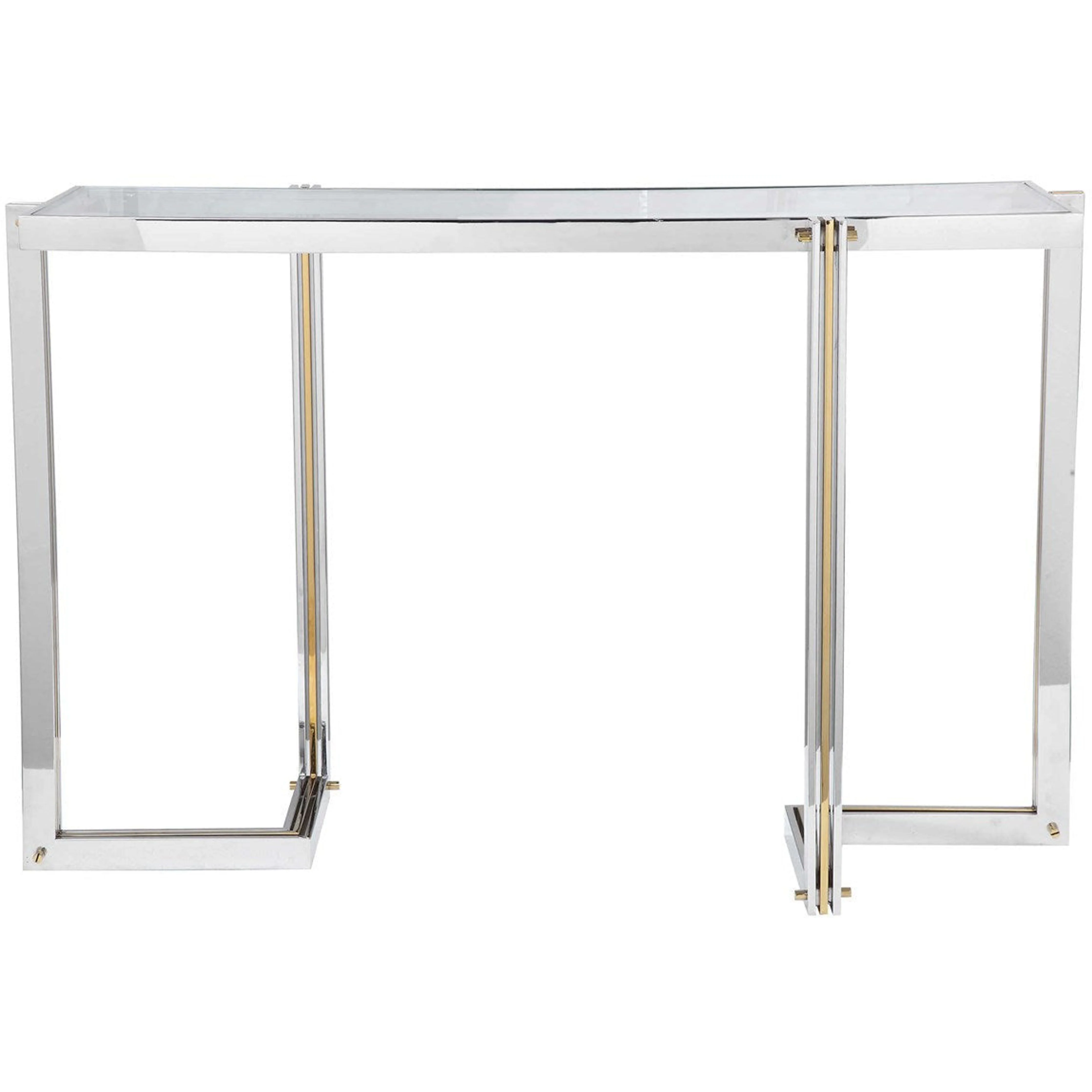 Uttermost Locke Glass Top With Polished Nickel and Gold Base Contemporary Console Table - Image 2