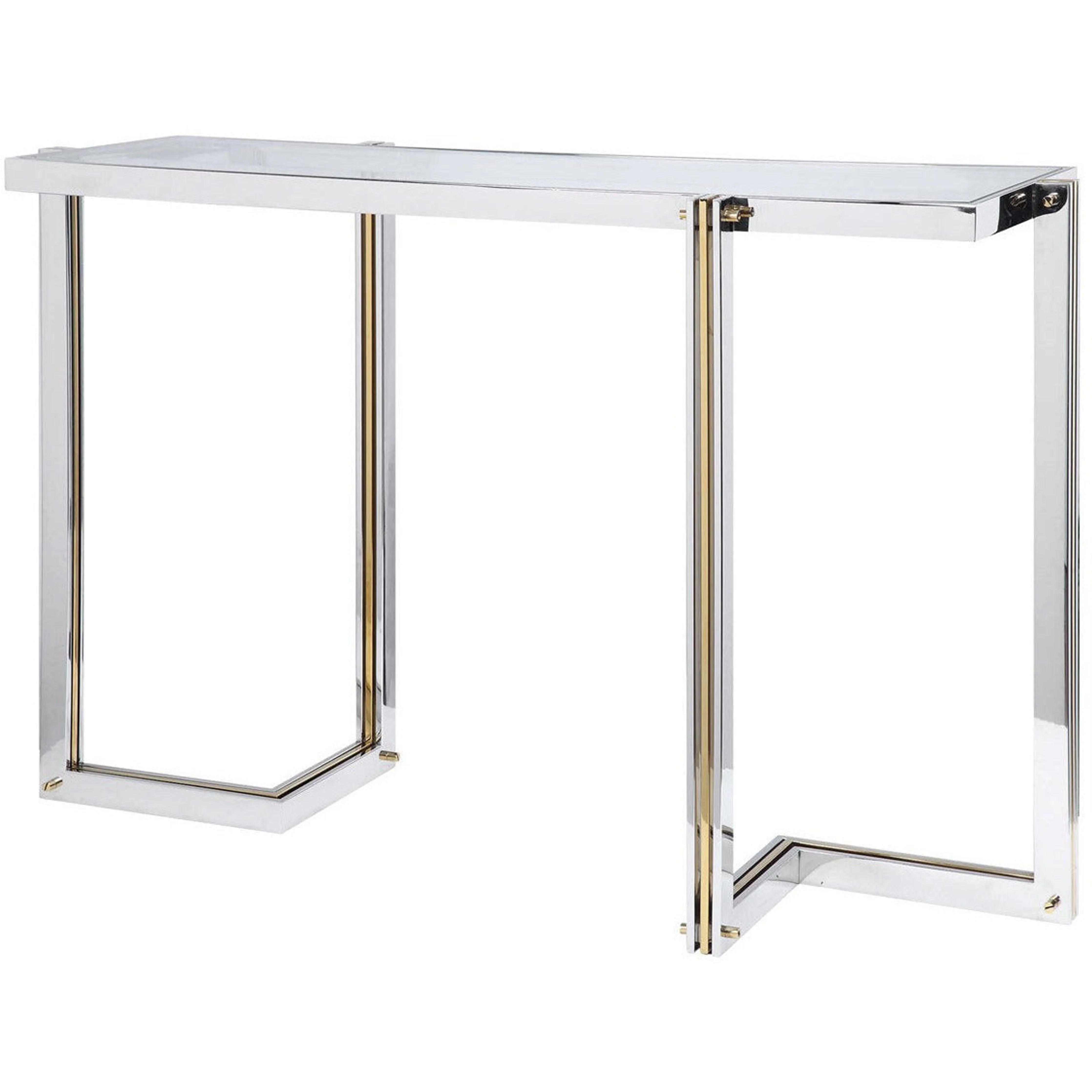 Uttermost Locke Glass Top With Polished Nickel and Gold Base Contemporary Console Table - Image 4