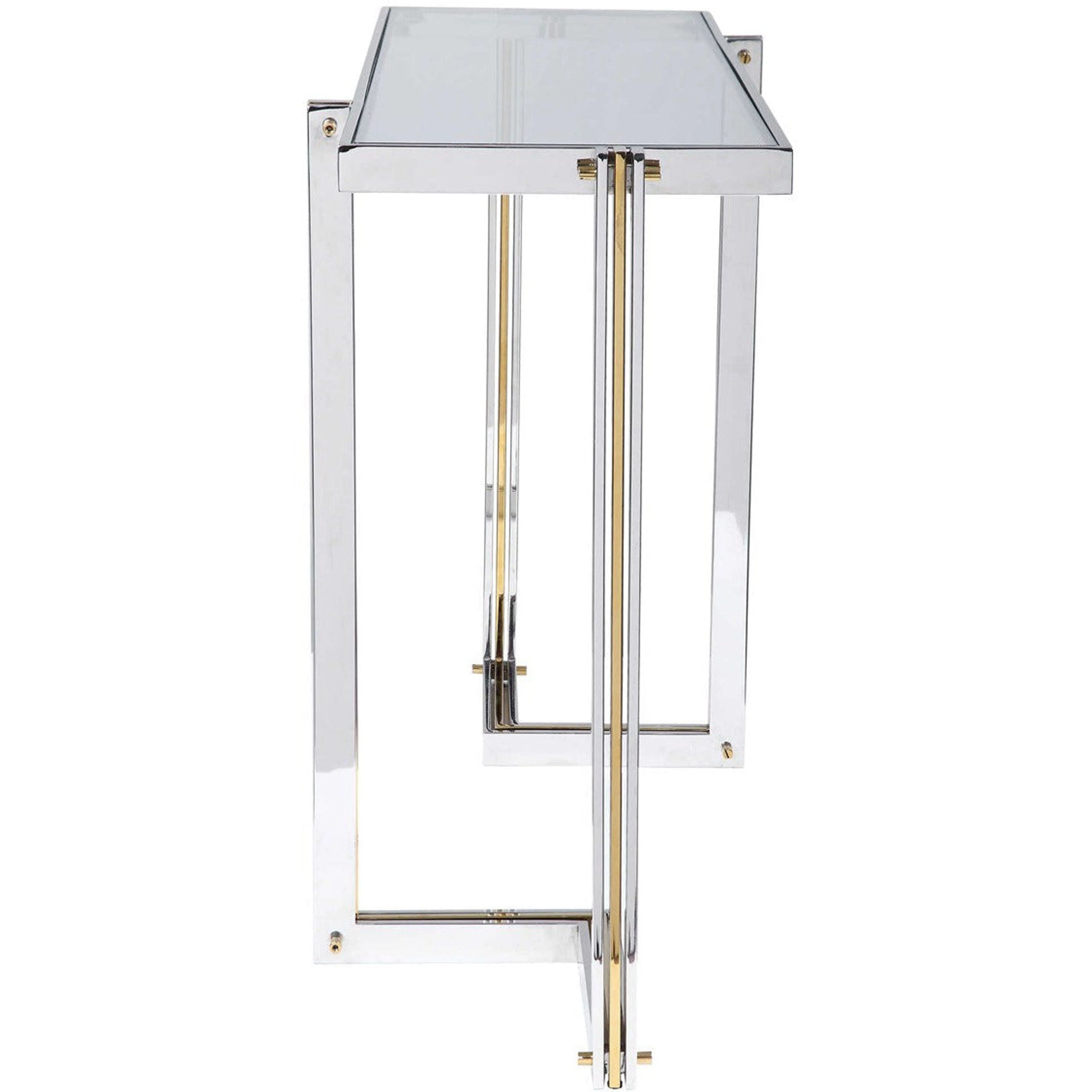 Uttermost Locke Glass Top With Polished Nickel and Gold Base Contemporary Console Table - Image 5