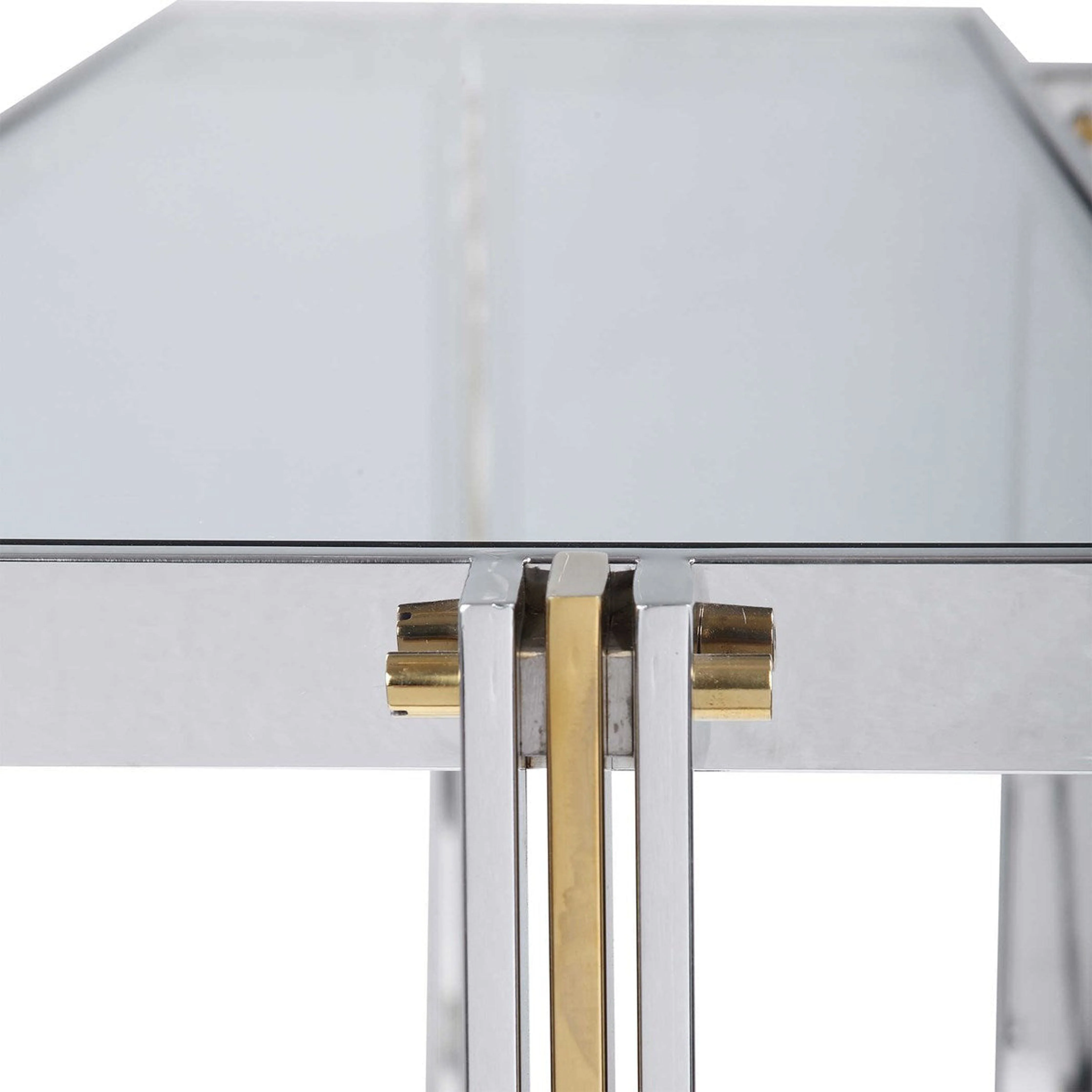 Uttermost Locke Glass Top With Polished Nickel and Gold Base Contemporary Console Table - Image 6