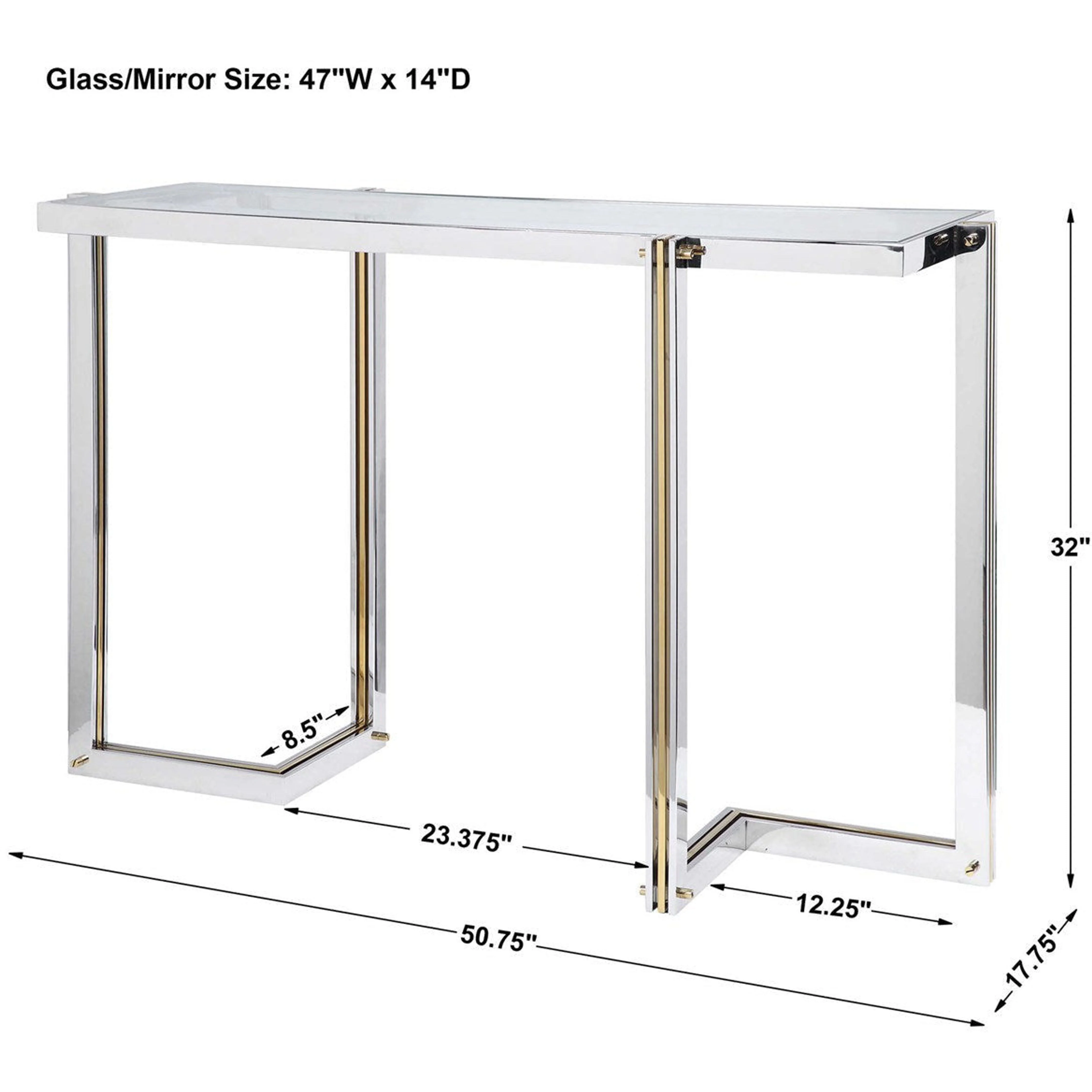 Uttermost Locke Glass Top With Polished Nickel and Gold Base Contemporary Console Table - Image 8