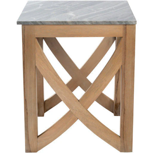 Surya Logan Modern Gray Marble Top With Natural Wood Base Accent Side Table LOG-001 - Image 2
