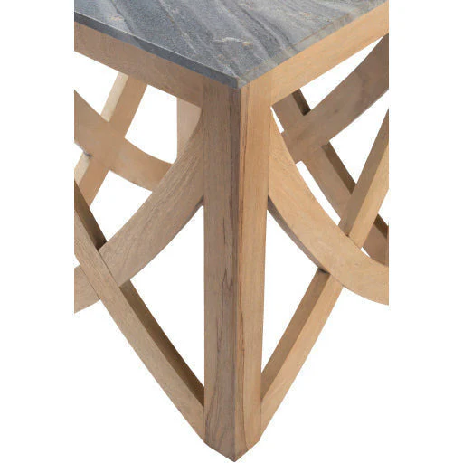 Surya Logan Modern Gray Marble Top With Natural Wood Base Accent Side Table LOG-001 - Image 3