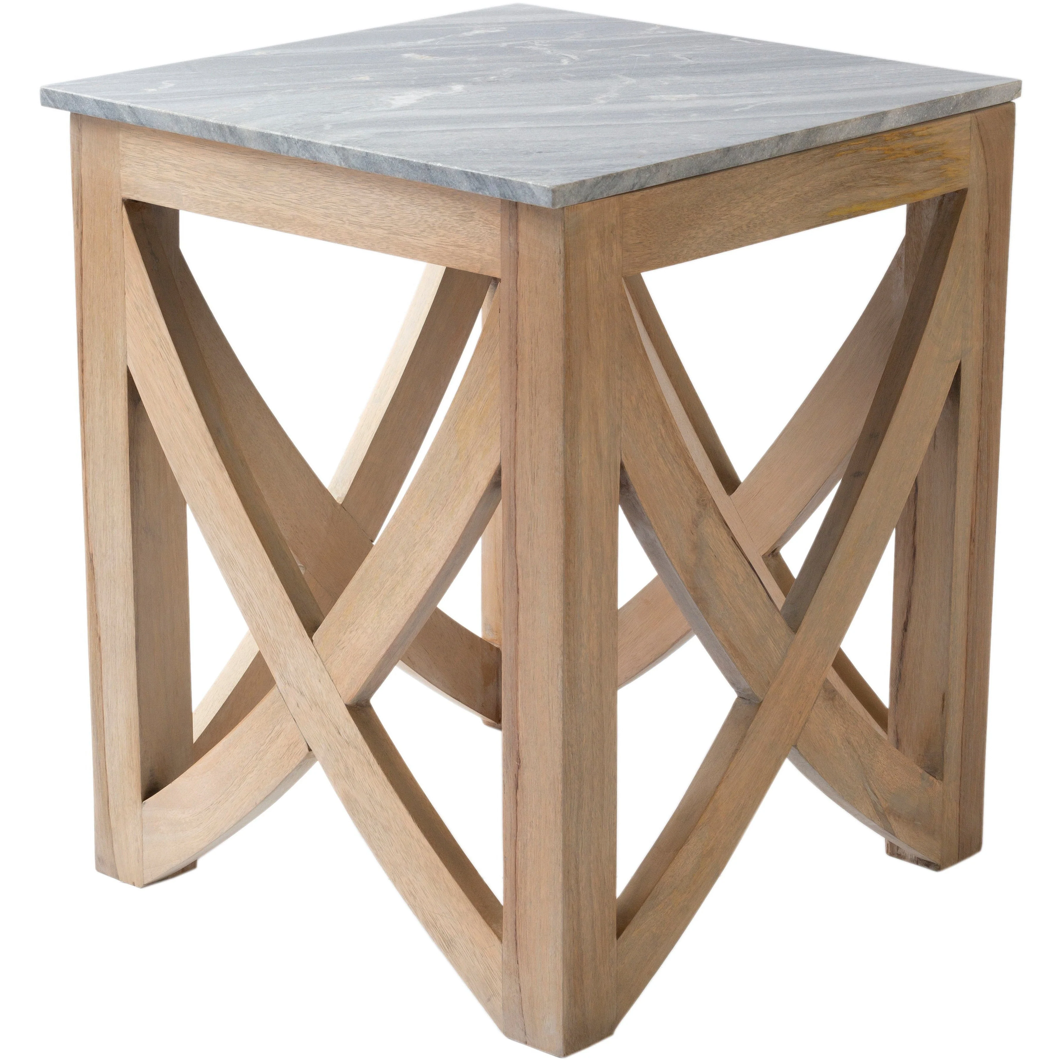 Surya Logan Modern Gray Marble Top With Natural Wood Base Accent Side Table LOG-001 - Image 4