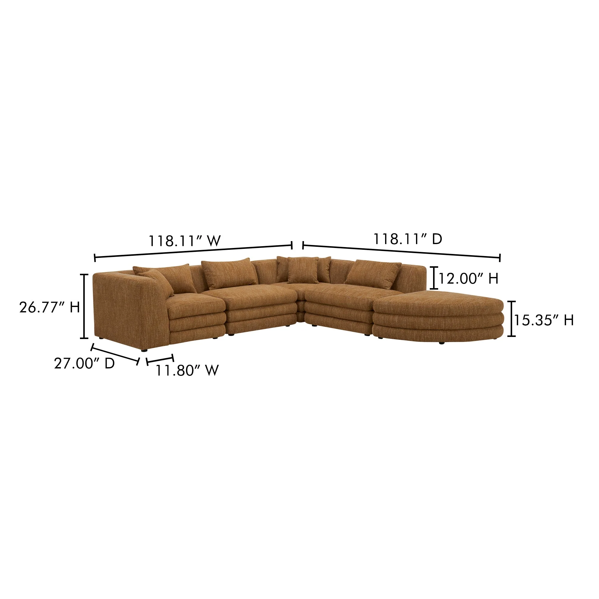 Moe's Home Collection Lowtide Alcove Amber Glow Modular Sectional - Image 8