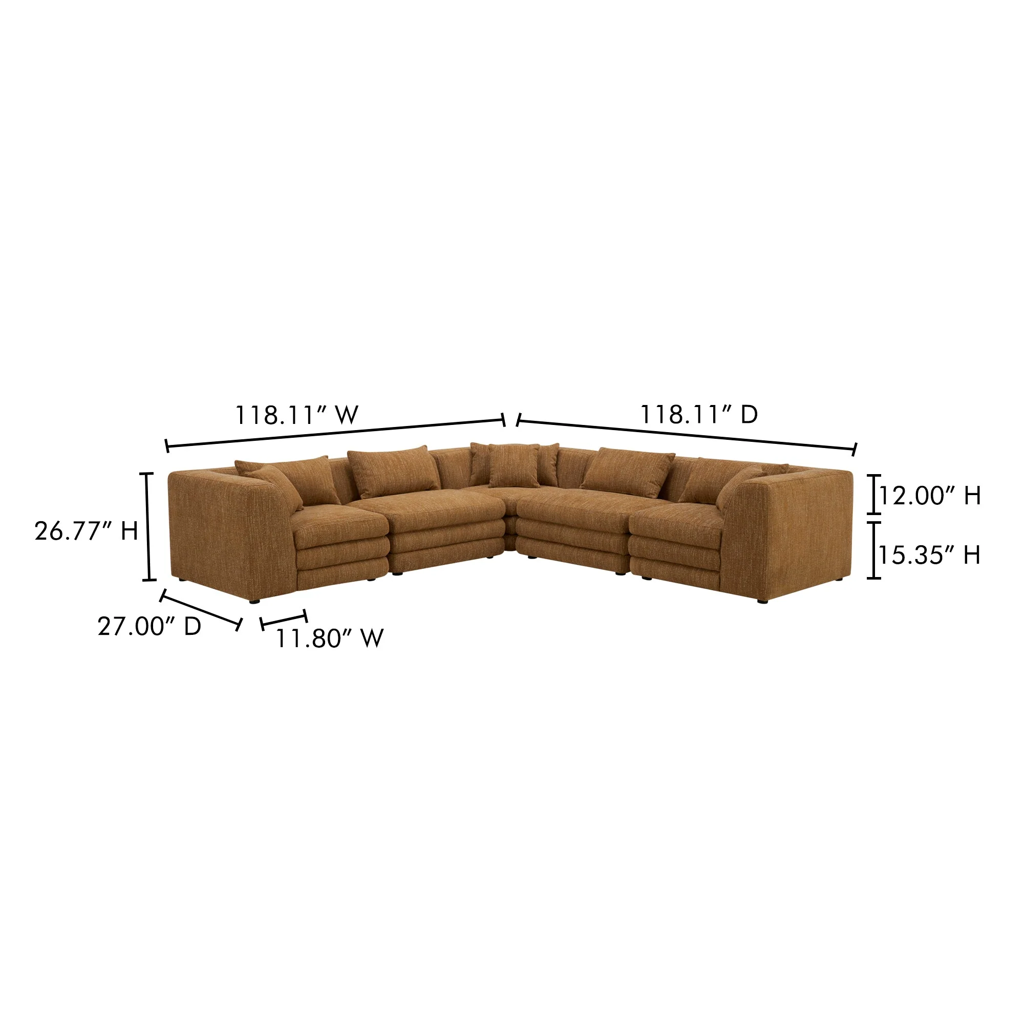 Moe's Home Collection Lowtide Classic Amber Glow L-Shaped Modular Sectional - Image 5