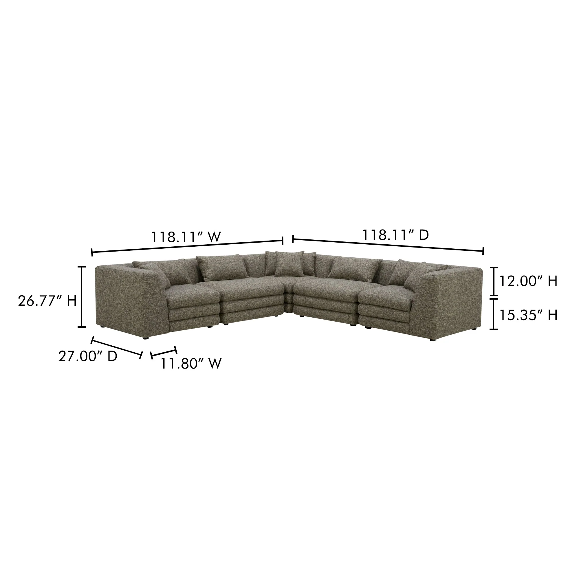 Moe's Home Collection Lowtide Classic Stone Tweed L-Shaped Modular Sectional - Image 7