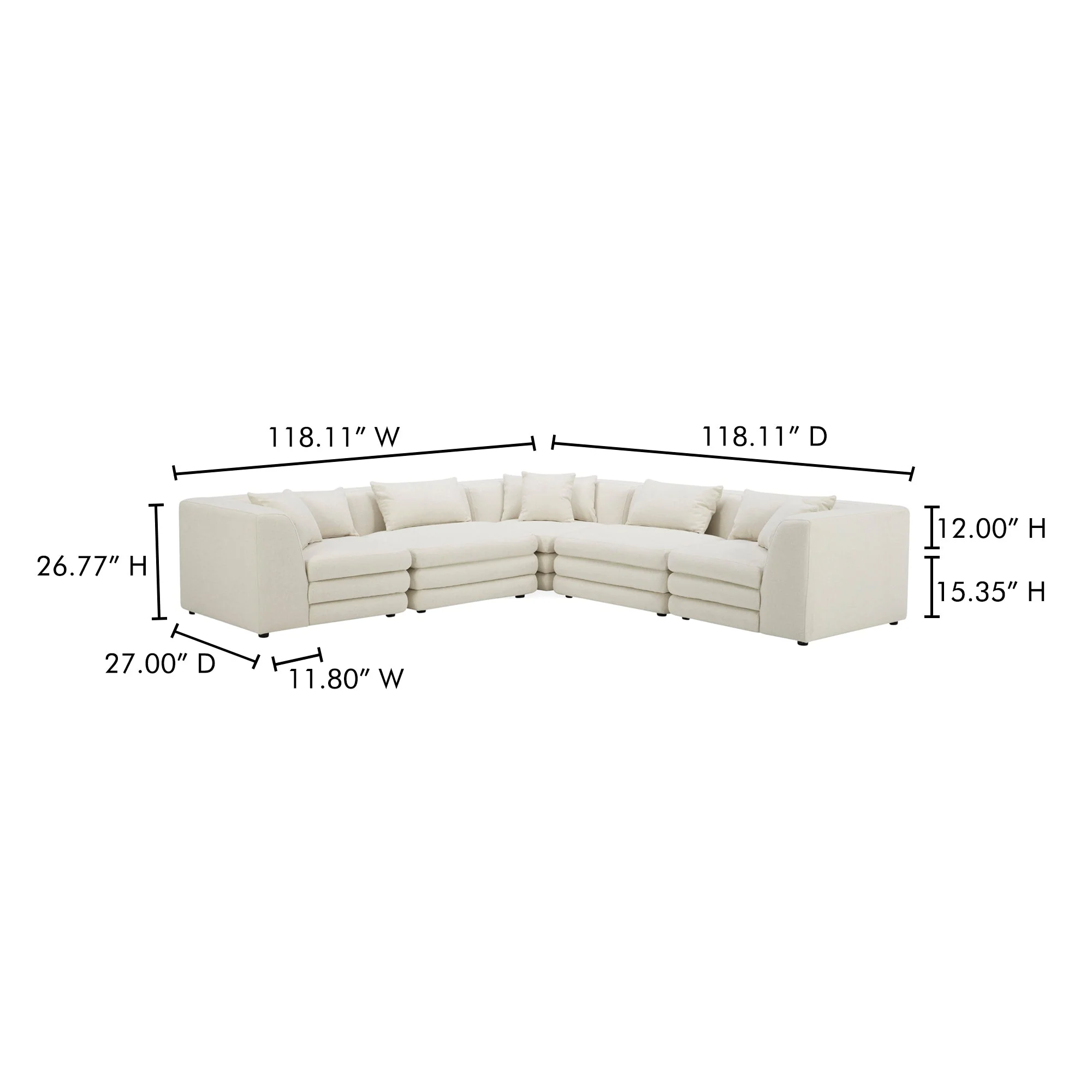 Moe's Home Collection Lowtide Classic Warm White L-Shaped Modular Sectional - Image 11