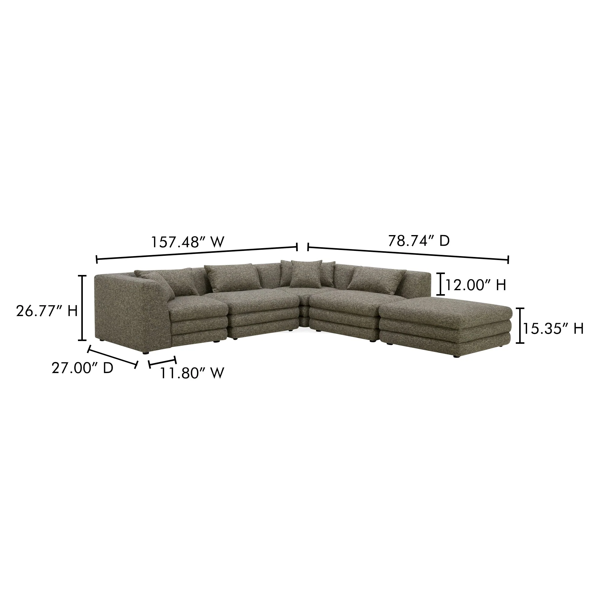 Moe's Home Collection Lowtide Stone Tweed Dream Modular Sectional - Image 7