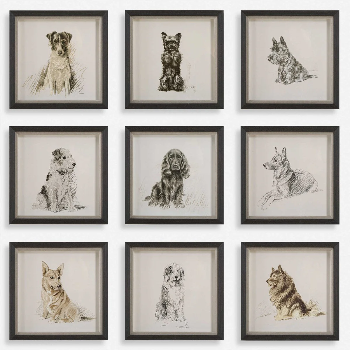 Uttermost Loyal Companion Dog Sketches Set of 9 Framed Prints - Image 2