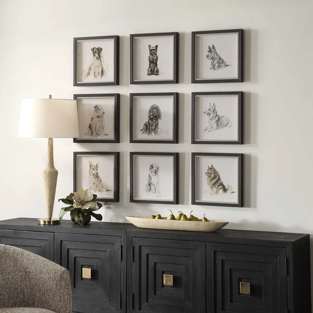 Uttermost Loyal Companion Dog Sketches Set of 9 Framed Prints - Image 3