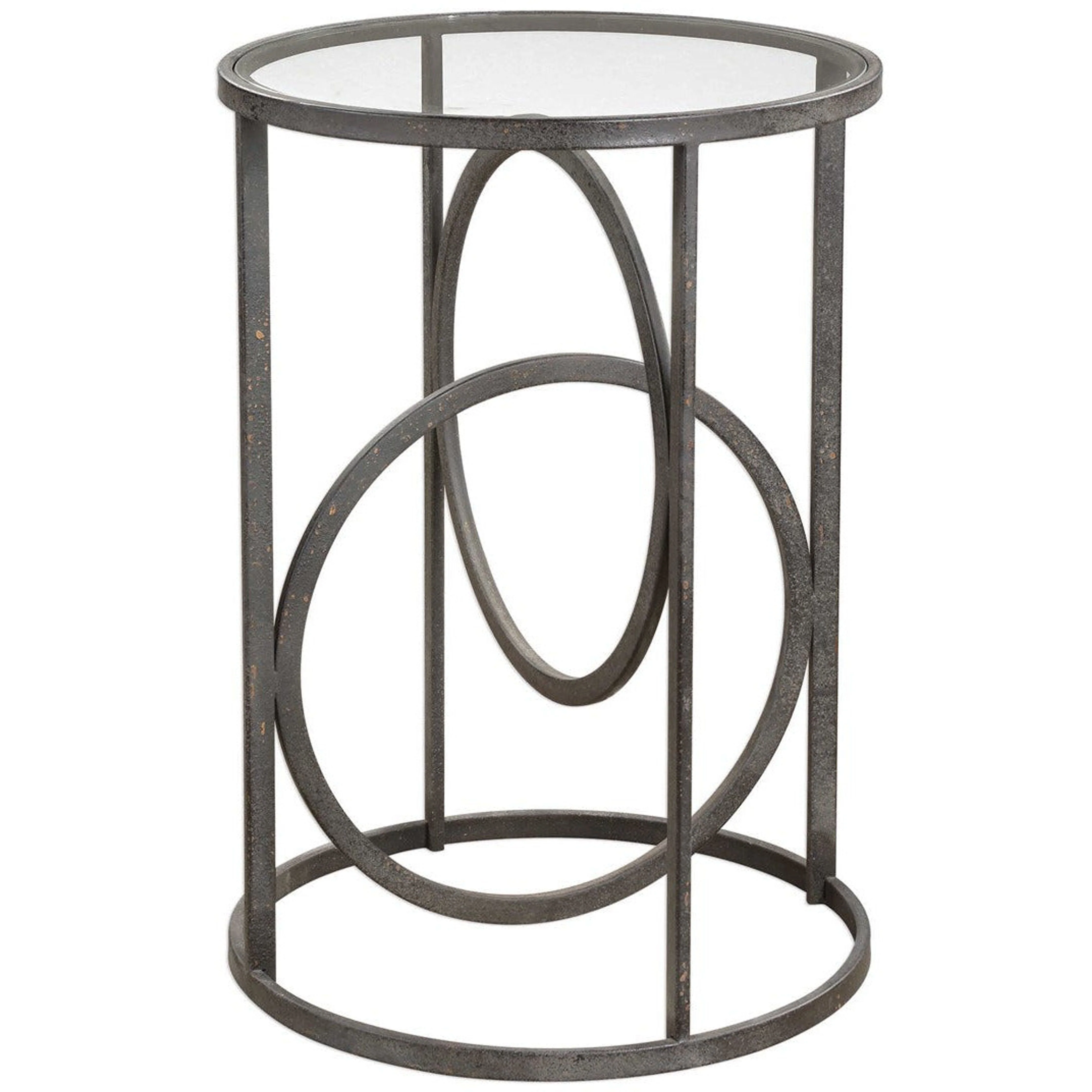 Uttermost Lucien Glass Top With Aged Black Iron Base Modern Accent Table - Image 3