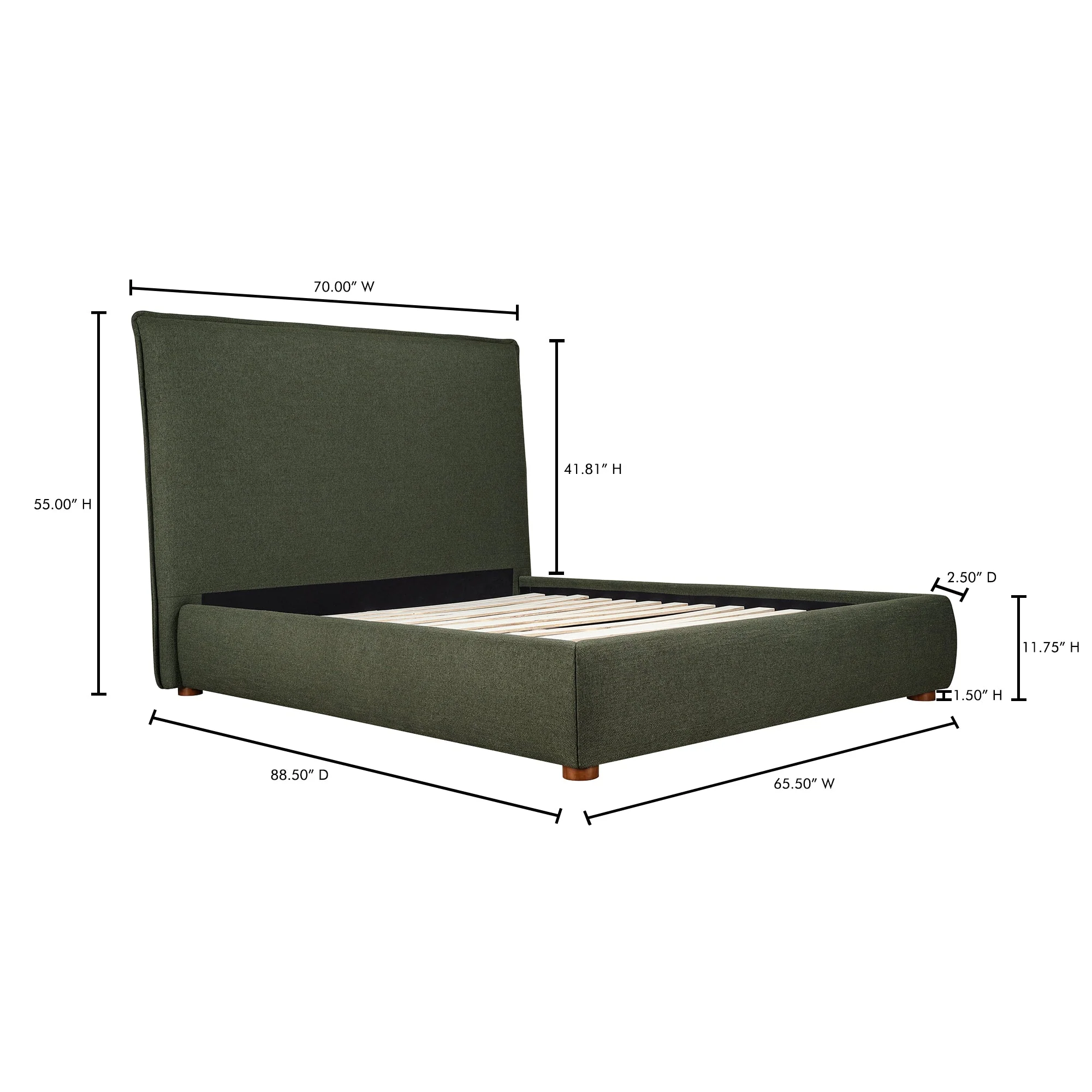 Moe's Home Collection Luzon Green Upholstered Queen Size Bed With Tall Headboard - Image 14