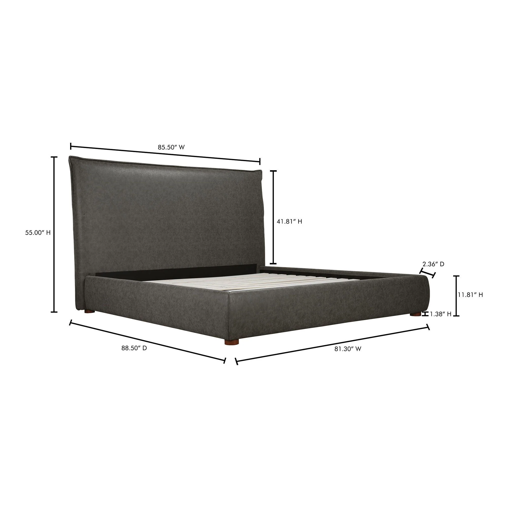 Moe's Home Collection Luzon Vegan Leather Upholstered King Size Bed With Tall Headboard - Image 6