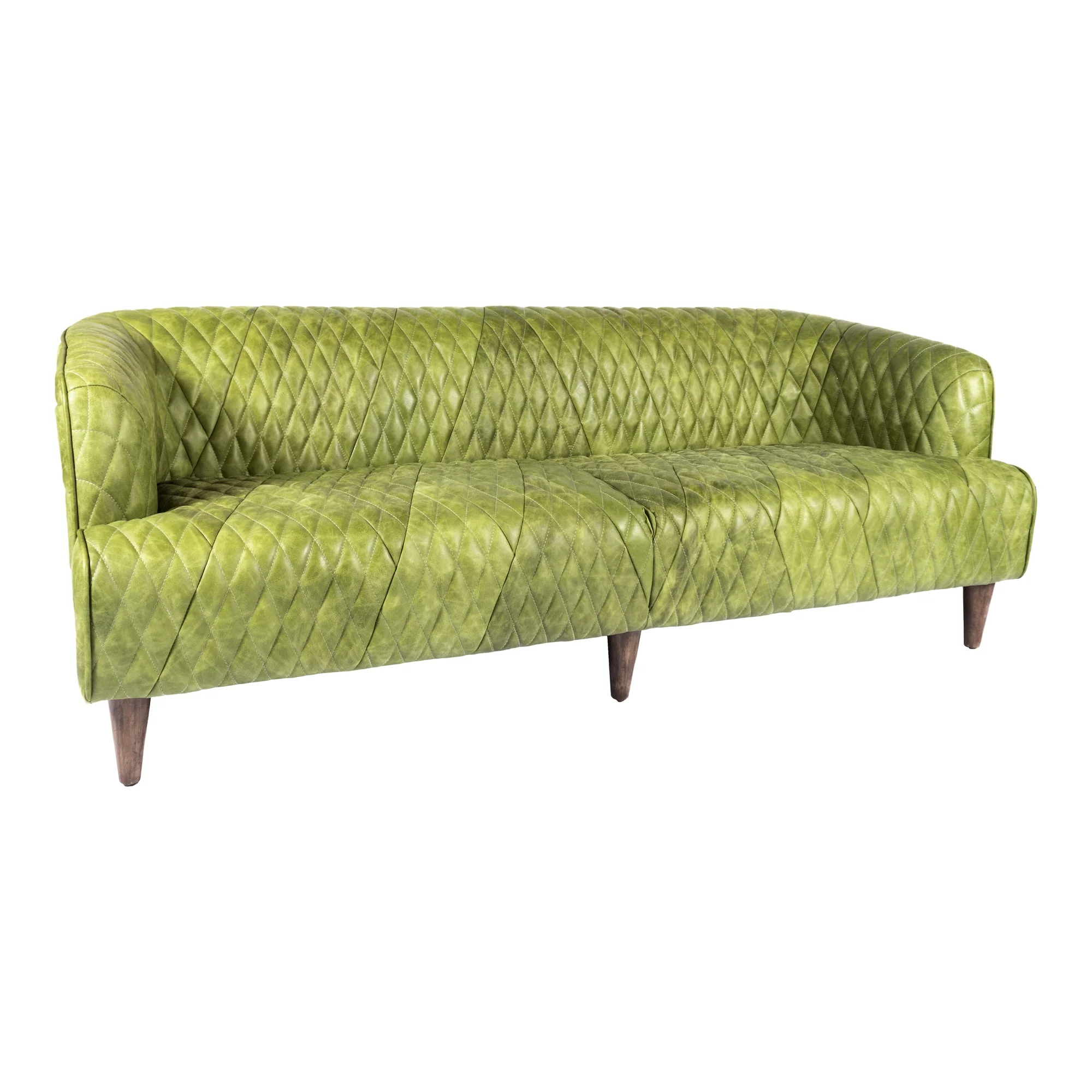 Moe's Home Collection Magdelan Diamond Tufted Green Leather Sofa - Image 3