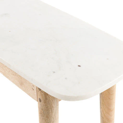 Surya Makrana Modern White Marble Top With Natural Wood Base Console Table MKR-001 - Image 3