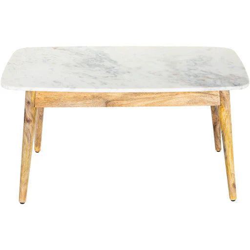 Surya Makrana Modern White Marble Top With Wood Base Coffee Table MKR-002 - Image 3