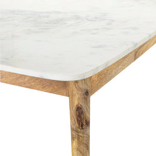Surya Makrana Modern White Marble Top With Wood Base Coffee Table MKR-002 - Image 4