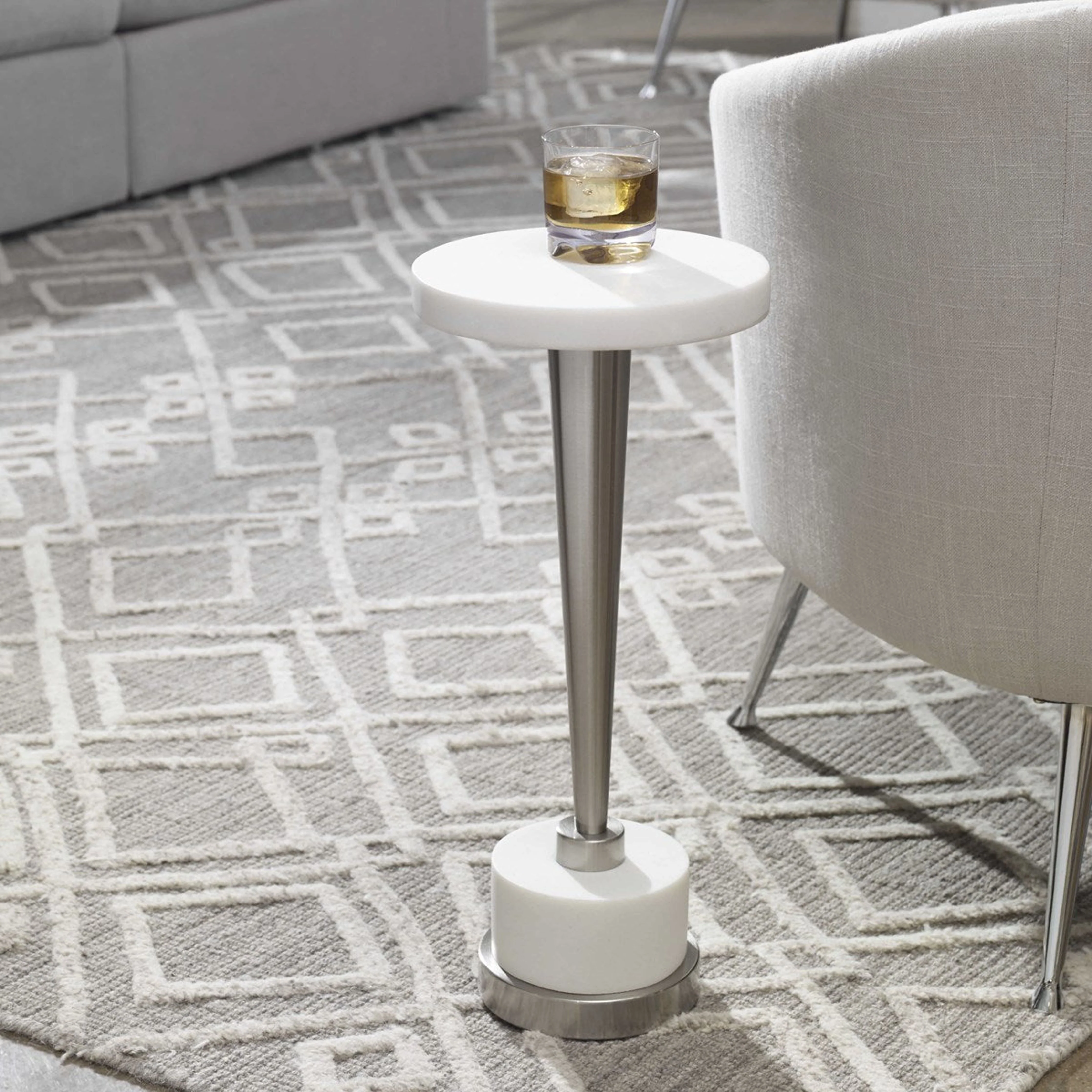 Uttermost Masika White Marble Top With Brushed Nickel Modern Drink Table