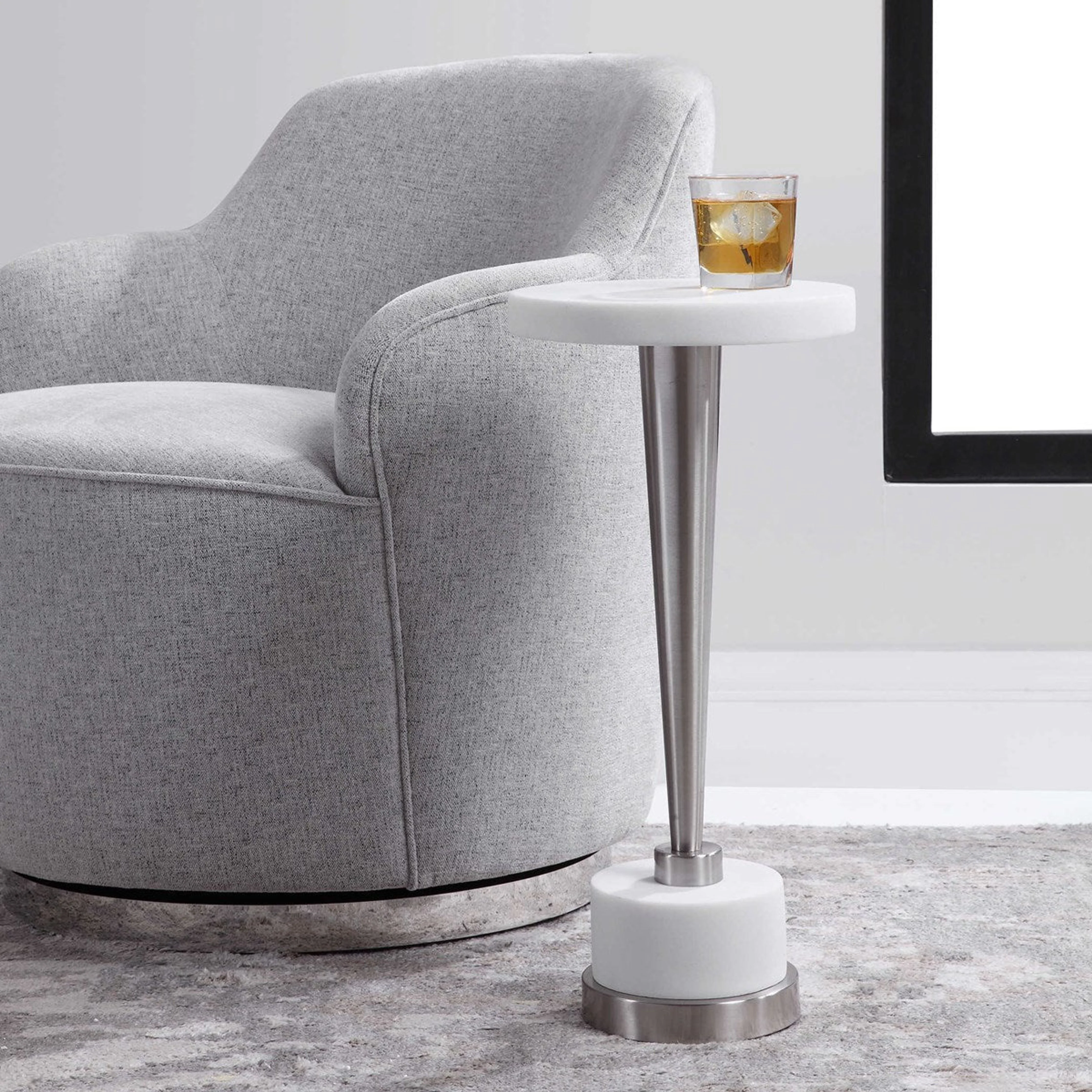 Uttermost Masika White Marble Top With Brushed Nickel Modern Drink Table - Image 4