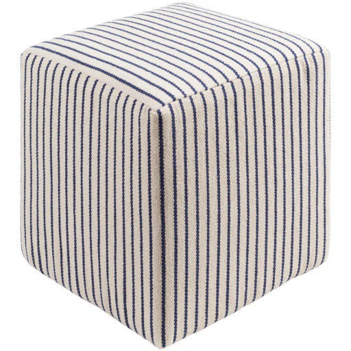 Surya Matchford Modern Rustic Ivory & Denim Blue Stripe Woven Pouf Ottoman MFPF-002 - Image 2