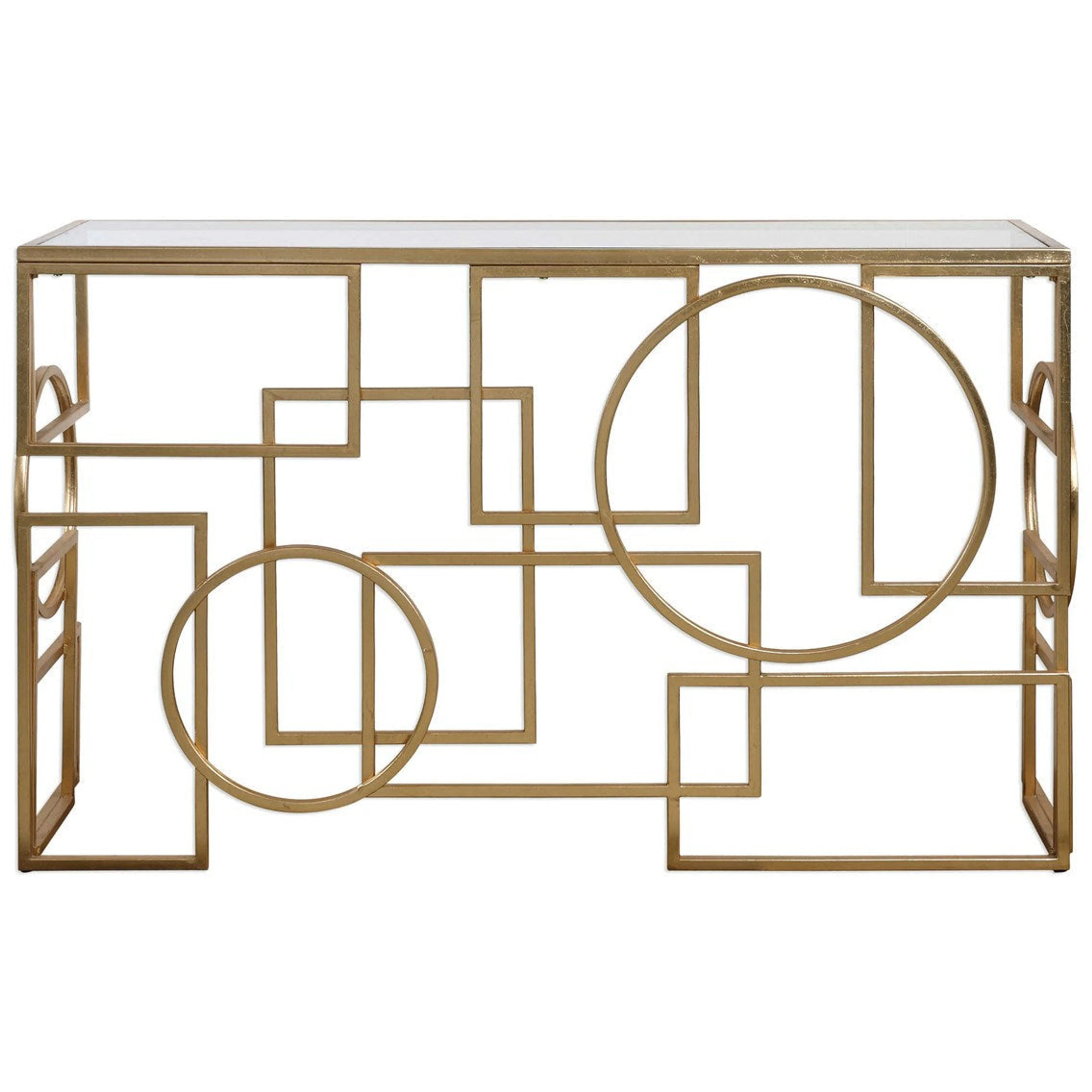 Uttermost Metria Glass Top With Antiqued Gold Iron Contemporary Console Table - Image 2