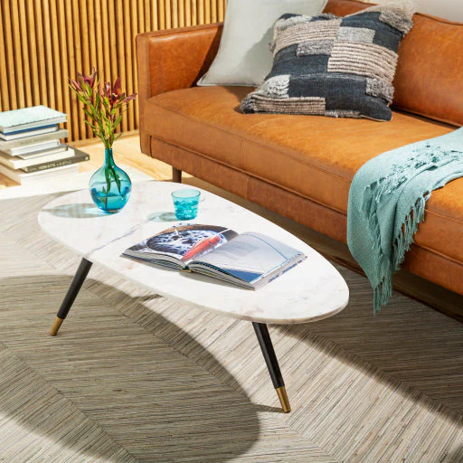 Surya Miami Modern White Marble Top With Black & Brass Base Coffee Table MII-001 - Image 8